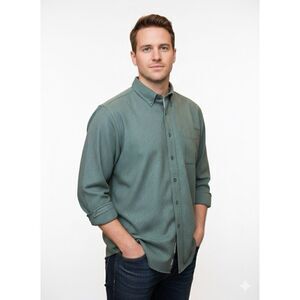 L.L.Bean Men's L-TALL Traditional Fit Flannel Shirt Green Houndstooth Cotton